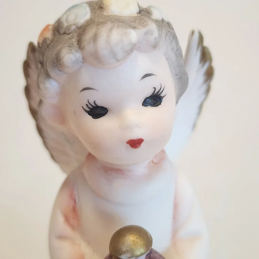 Vintage Napcoware Angel Figurine C6612 Porcelain Cherub with‎ Alarm Clock 3.5